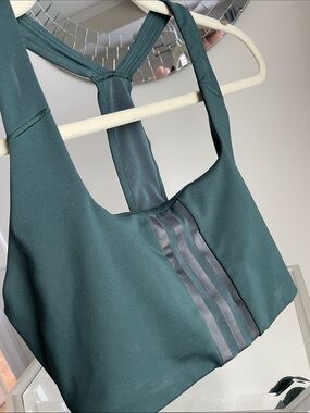 Adidas Forest Green Racerback Sports Bra with Triple-Stripe Back
